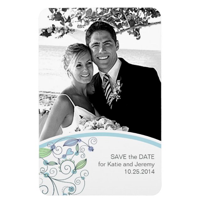 BOHO Chic Photo Save the Date Blue Budget Magnet (Vertical)