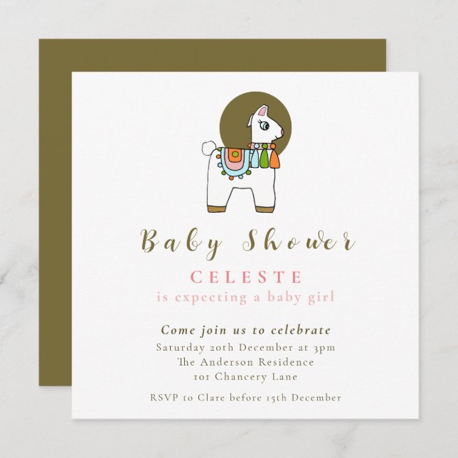 Boho chic pinata llama baby shower invitation card (Front/Back)