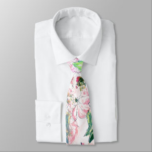  Boho Chic Pink Floral Watercolor Botanical Tie