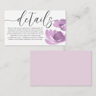 Boho Chic Pink Floral Watercolor Wedding Details Enclosure Card