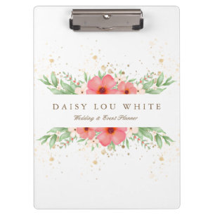 Boho Chic Pink & Ivory Greenery Floral Business Clipboard