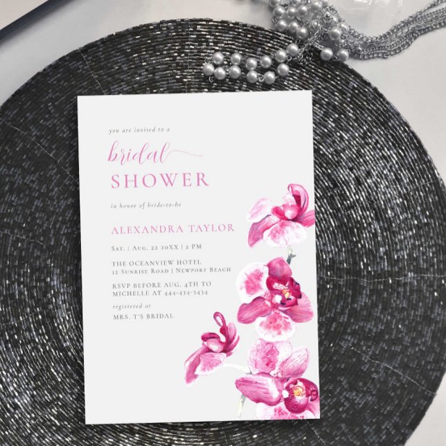 Boho Chic Pink Orchid Elegant Bridal Shower Invitation (Creator Uploaded)