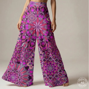 Boho Chic Pink Purple Floral Mandala Pattern Fabric