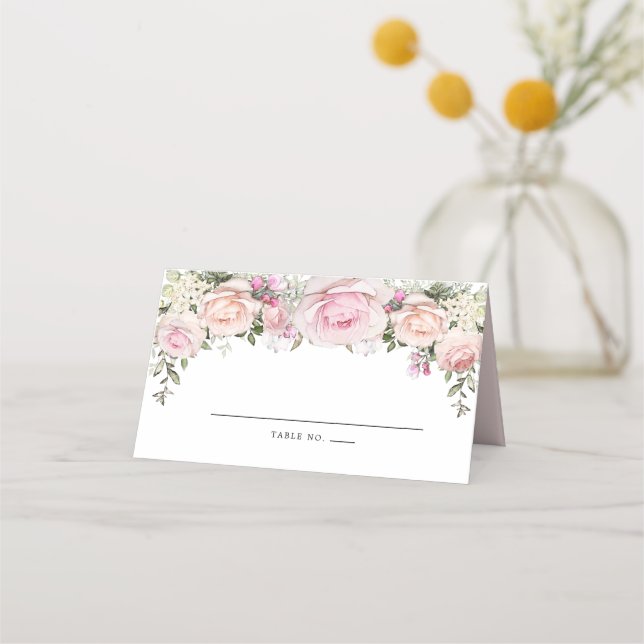 Boho Chic Pink Rose Floral Place Card (Front)