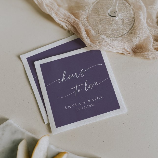 Boho Chic Plum Purple Cheers to Love Wedding Napkin (Creator Uploaded)
