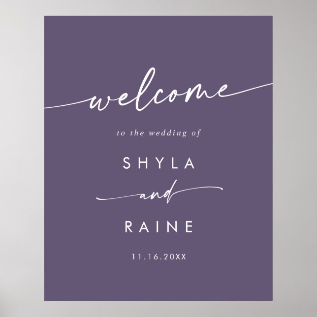 Boho Chic Plum Purple DIY Wedding Welcome Sign (Front)