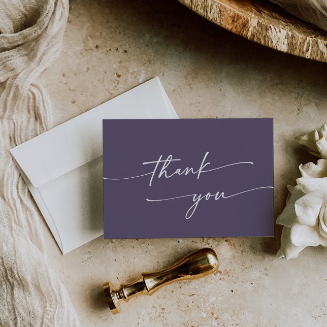 Boho Chic Plum Purple Flat Wedding Thank You Card (Creator Uploaded)