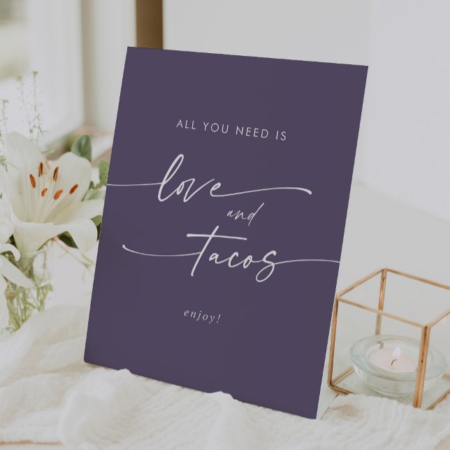 Boho Chic Plum Purple Love Taco Bar Wedding Pedestal Sign (Boho Chic Plum Purple Love Taco Bar Wedding Pedestal Sign)