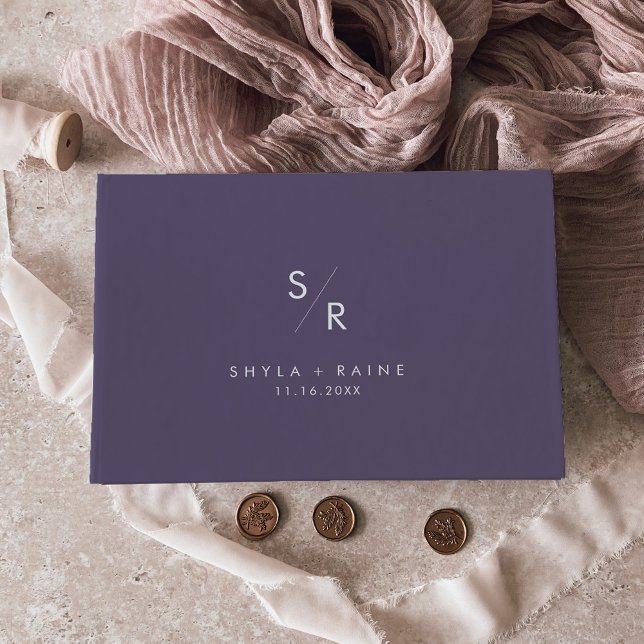 Boho Chic Plum Purple Monogram Wedding Guest Book (Creator Uploaded)