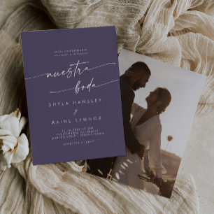 Boho Chic Plum Purple Photo Spanish Wedding Invitation