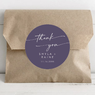 Boho Chic Plum Purple Thank You Wedding Favour Classic Round Sticker