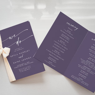 Boho Chic Plum Purple We Do Folded Wedding Programme