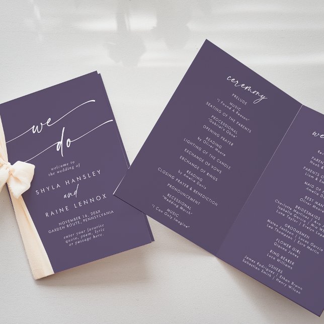 Boho Chic Plum Purple We Do Folded Wedding Programme (Creator Uploaded)