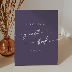 Boho Chic Plum Purple Wedding Guest Book Pedestal Sign