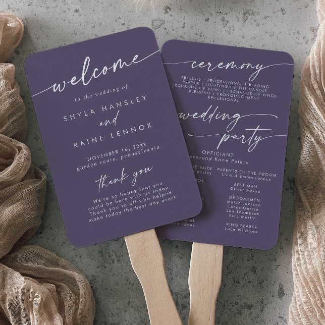 Boho Chic Plum Purple Wedding Program Hand Fan (Creator Uploaded)