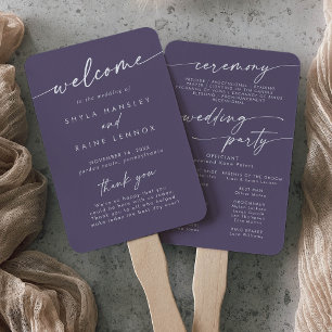 Boho Chic Plum Purple Wedding Program Hand Fan
