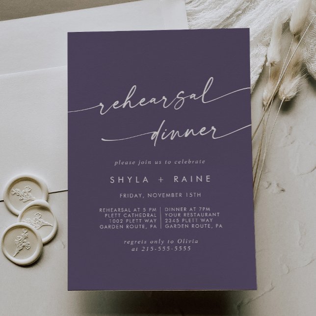 Boho Chic Plum Purple Wedding Rehearsal Dinner Invitation (Creator Uploaded)
