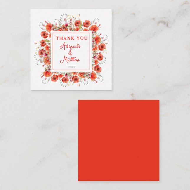 Boho Chic Poppy Flowers Wedding Thank You Card (Front/Back)