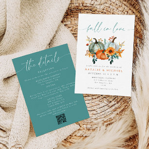 Boho Chic Pumpkin Fall QR Code All in One Wedding Invitation