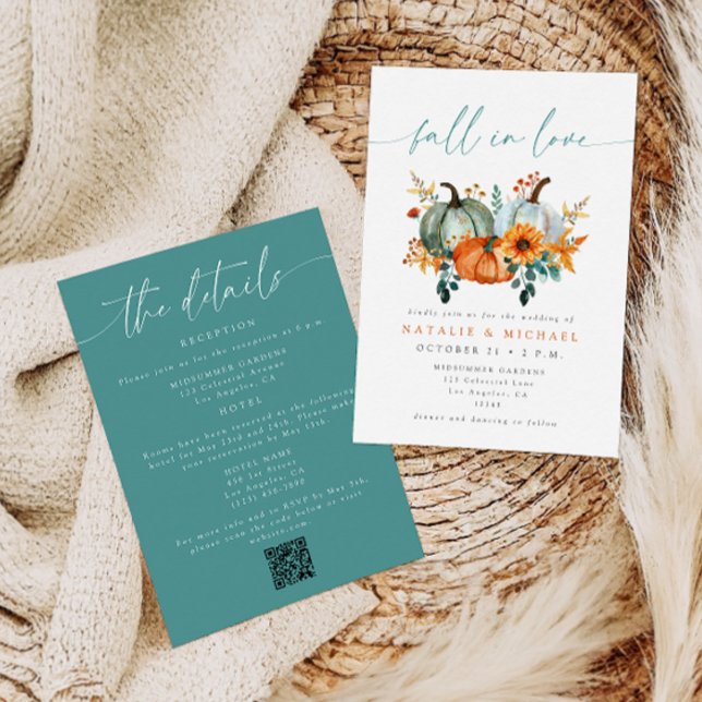 Boho Chic Pumpkin Fall QR Code All in One Wedding Invitation (Creator Uploaded)