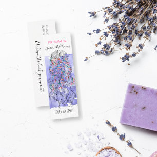 Boho Chic Purple Bride Hairstyle Watercolor Floral Mini Business Card