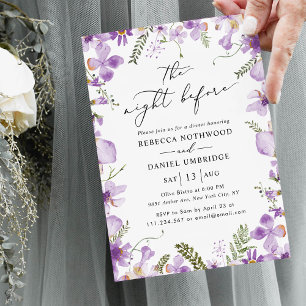 Boho Chic Purple Floral Rehearsal Dinner  Invitation