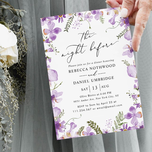 Boho Chic Purple Floral Rehearsal Dinner  Invitation (Creator Uploaded)