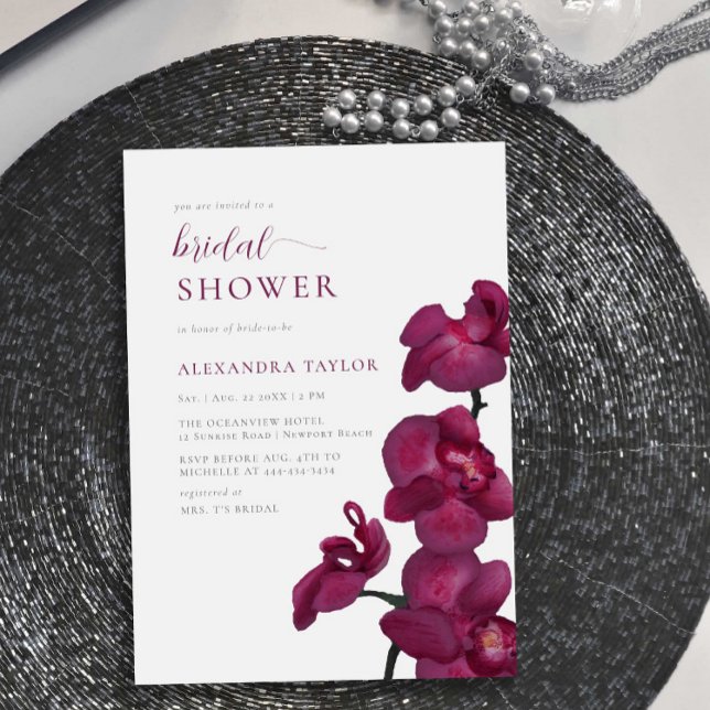 Boho Chic Purple Orchid Elegant Bridal Shower Invitation (Creator Uploaded)