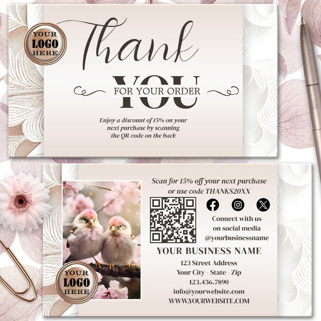 Boho Chic QR Code Photo Thank You For Your Order Business Card (Thank you for your order photo business card featuring a boho chic design in pastel colors - QR code)
