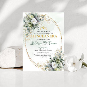 Boho Chic Quinceañera Watercolor Greenery Invite