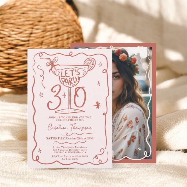 Boho chic quirky whimsical scribbles 30 birthday invitation (Boho chic quirky whimsical scribbles 30 birthday invitation terracotta)