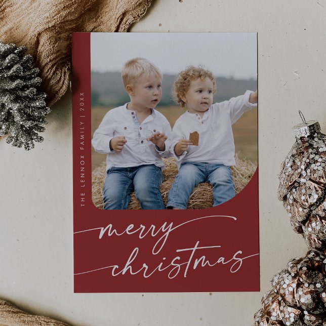 Boho Chic Red DIY Simple Photo Christmas Holiday Card (Creator Uploaded)