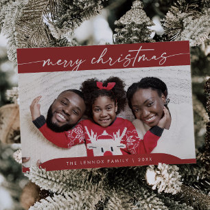 Boho Chic Red Easy Modern Photo Christmas Holiday Card