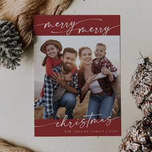 Boho Chic Red Family Photo Cute Christmas Holiday Card