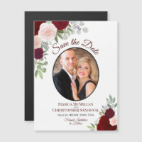 Boho Chic Red Floral & Photo Wedding Save the Date