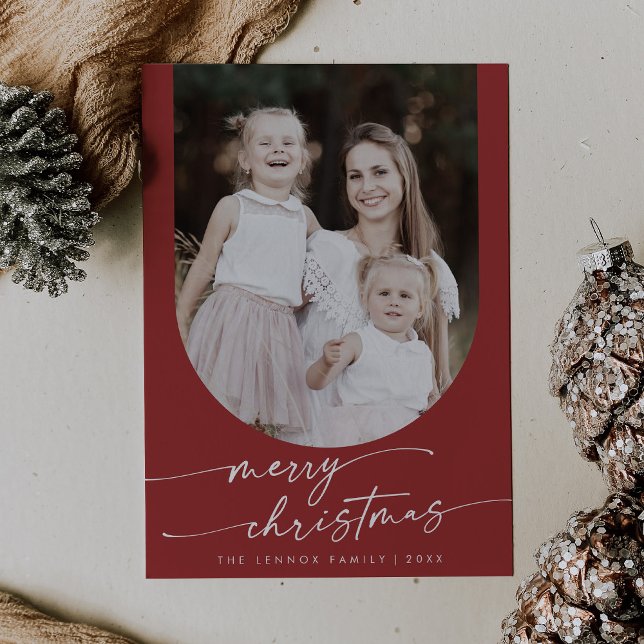 Boho Chic Red Photo Boho Family Christmas Holiday Card (Creator Uploaded)