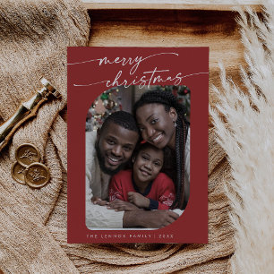 Boho Chic Red Photo Cute Merry Christmas Holiday Card