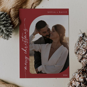 Boho Chic Red Photo Simple Merry Christmas Holiday Card