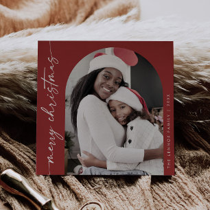 Boho Chic Red Photo Unique Merry Christmas Holiday Card