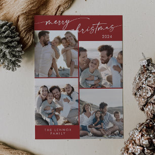 Boho Chic Red Xmas Photo Unique Christmas Holiday Card