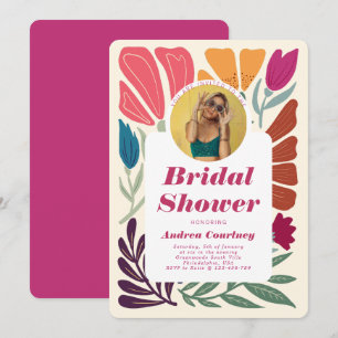 Boho Chic Retro Colourful Bridal Shower Photo Invitation