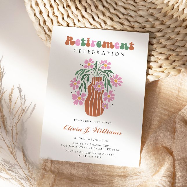 Boho Chic Retro Colourful Floral Retirement Party Invitation (Creator Uploaded)
