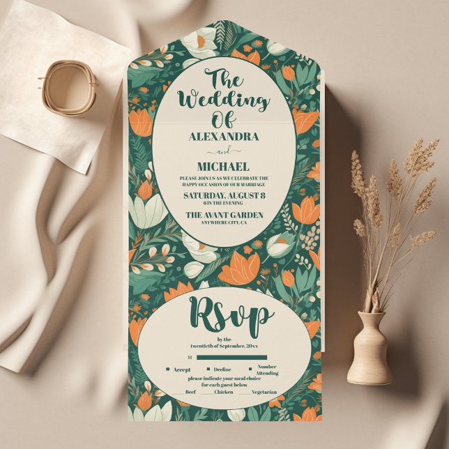 Boho Chic Retro Colourful Floral Wedding  All In One Invitation (Creator Uploaded)