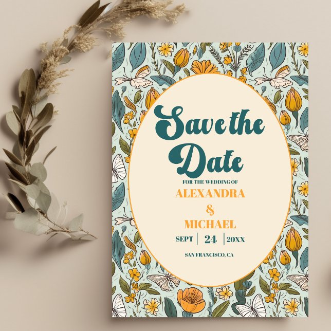 Boho Chic Retro Colourful Floral Wedding  Save The Date (Creator Uploaded)