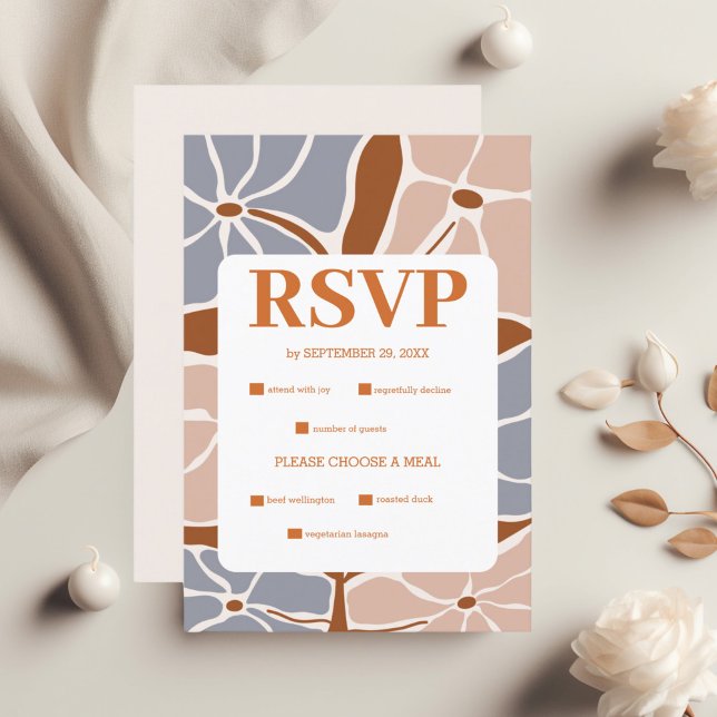 Boho Chic Retro Floral Wedding RSVP Card (Creator Uploaded)