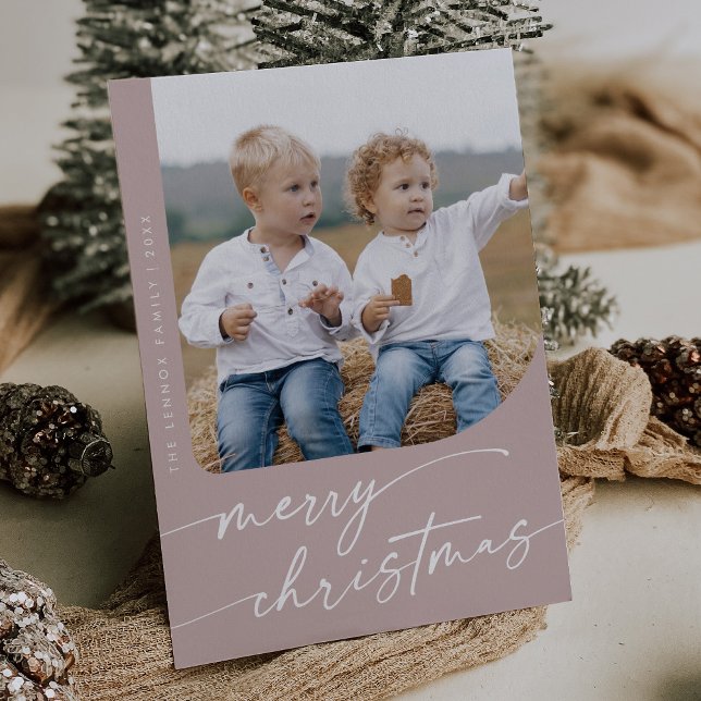 Boho Chic Rose Pink DIY Simple Photo Christmas Holiday Card (Creator Uploaded)