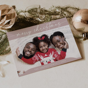 Boho Chic Rose Pink Easy Modern Photo Christmas Holiday Card