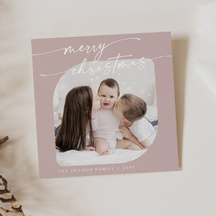 Boho Chic Rose Pink Photo Cute Family Christmas Holiday Card