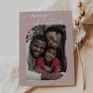 Boho Chic Rose Pink Photo Cute Merry Christmas Holiday Card