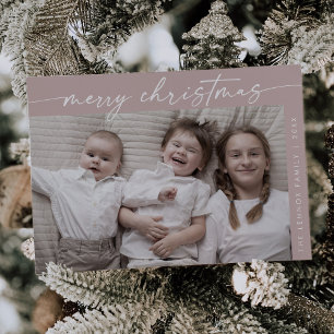 Boho Chic Rose Pink Photo Fun Family Christmas Holiday Card